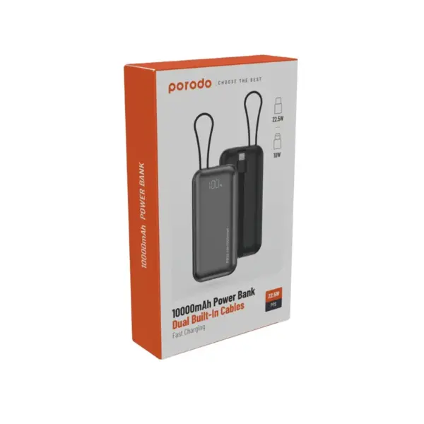 PORODO 10000mAh POWER BANK | DUAL BUILT-IN CABLES | 22.5W PPS